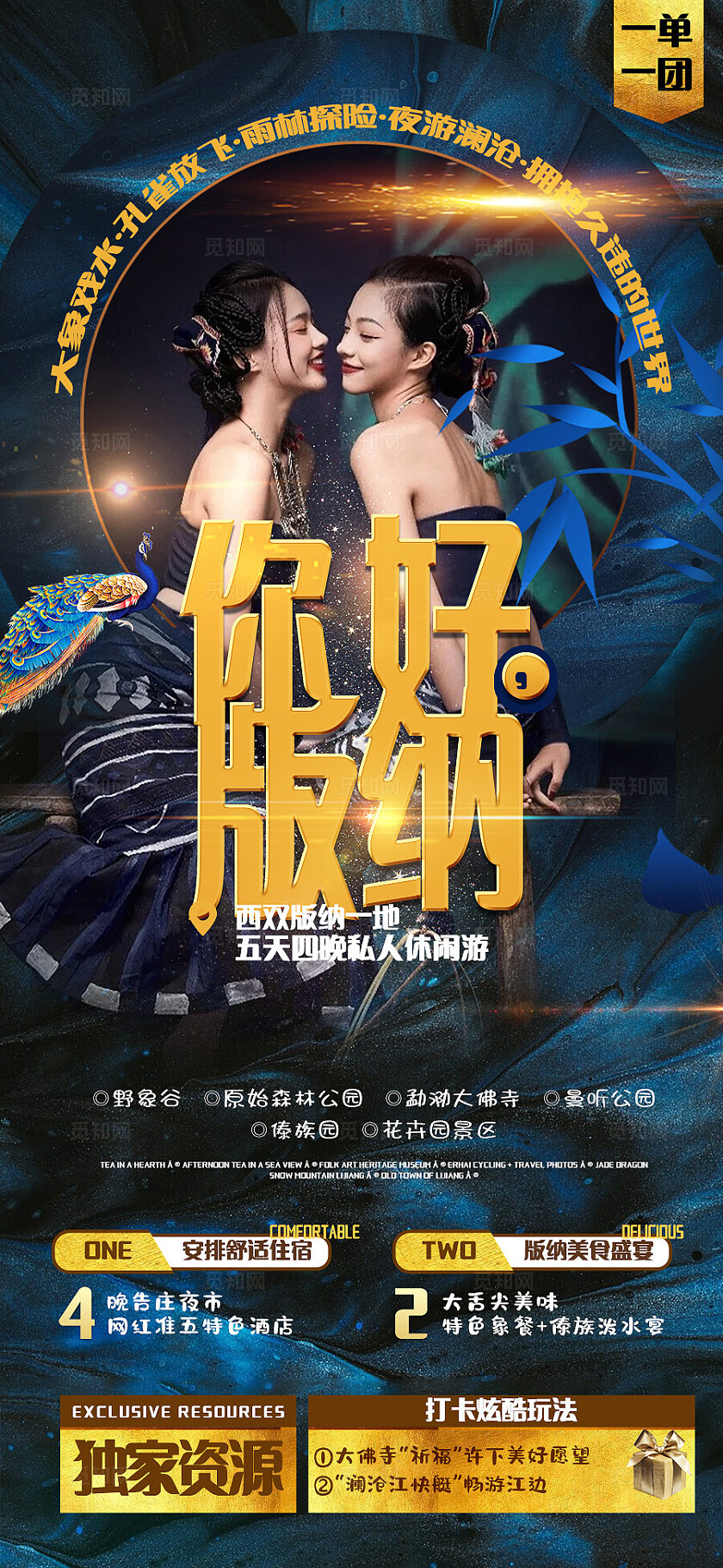 西双版纳旅游蓝色你好版纳旅游宣传海报