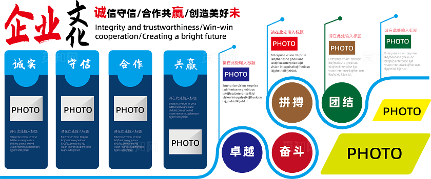 蓝色简约公司简介企业文化墙展板宣传栏