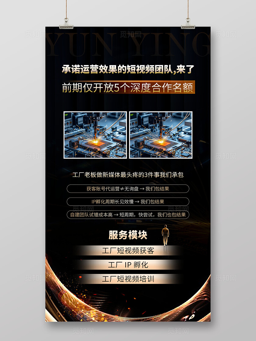 黑金高端大气短视频热门培训直播课抖音运营代运营海报手机海报