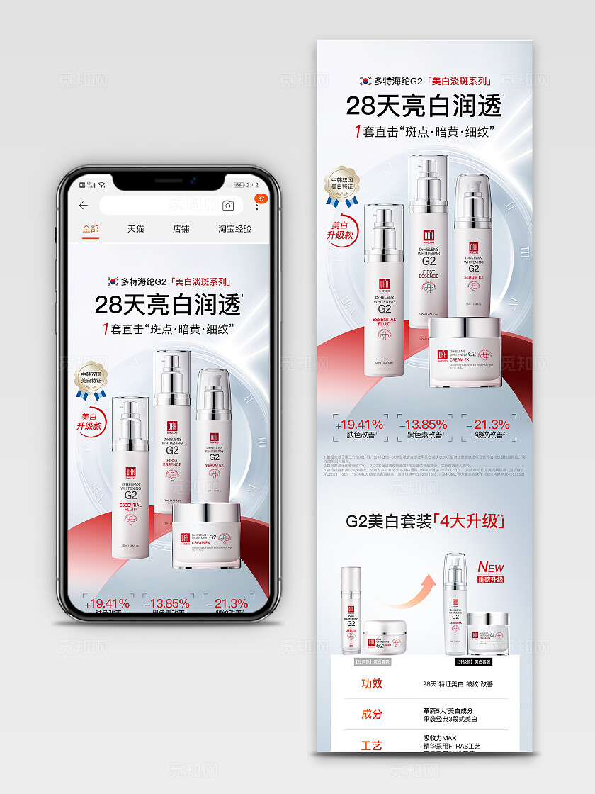 蓝白 极简 护肤品详情页水乳精华面霜 电商详情设计