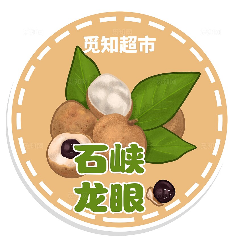 手绘水果不干胶贴纸龙眼