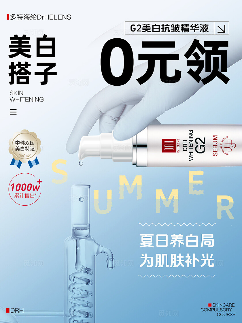 蓝白 简约 美妆护肤 美白精华 51劳动节日 小红书封面海报设计