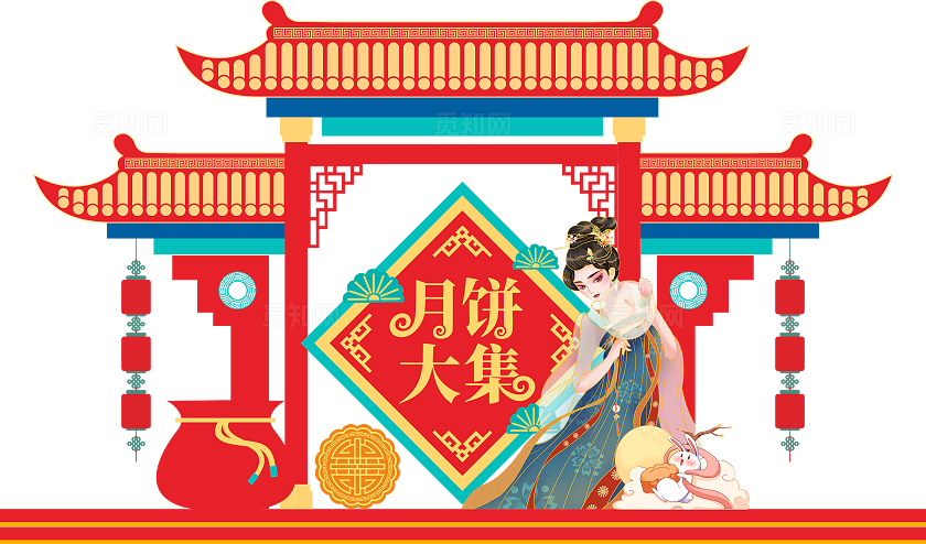 原创中秋美陈国庆门楼美陈设计DP点美陈