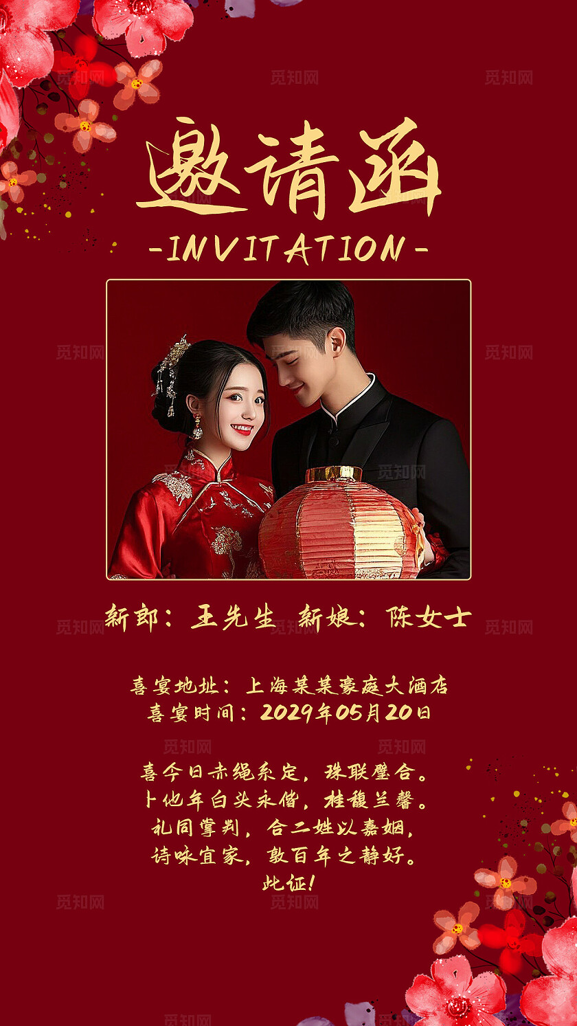 红色婚礼邀请函结婚请柬婚礼卡片