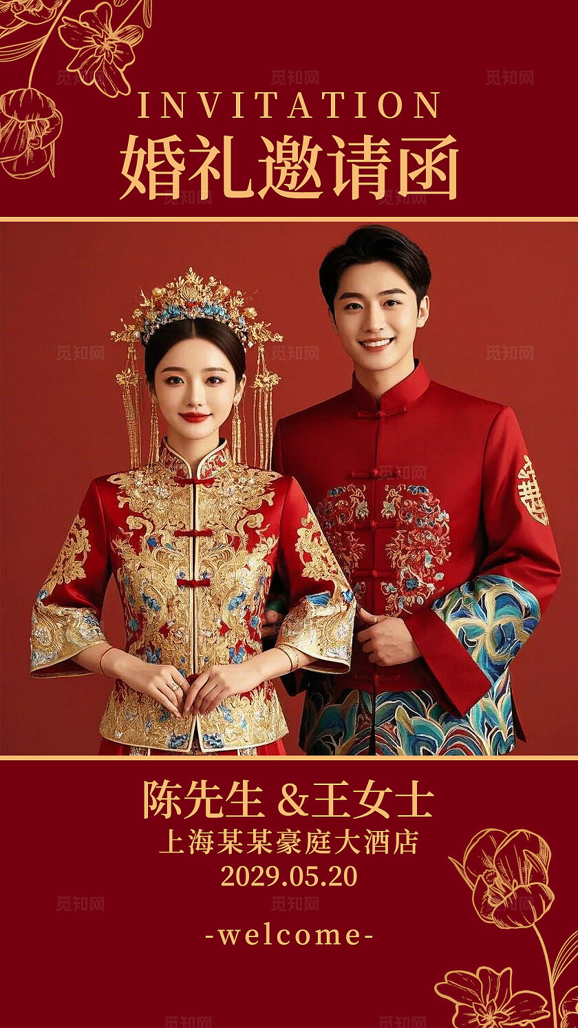 红色婚礼邀请函电子邀请卡片