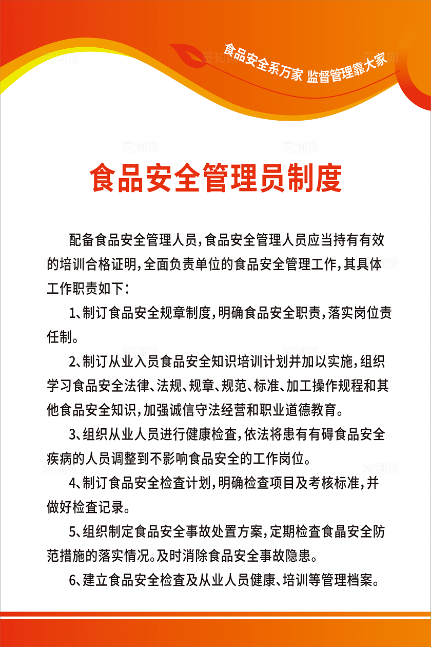 原创食品安全制度牌