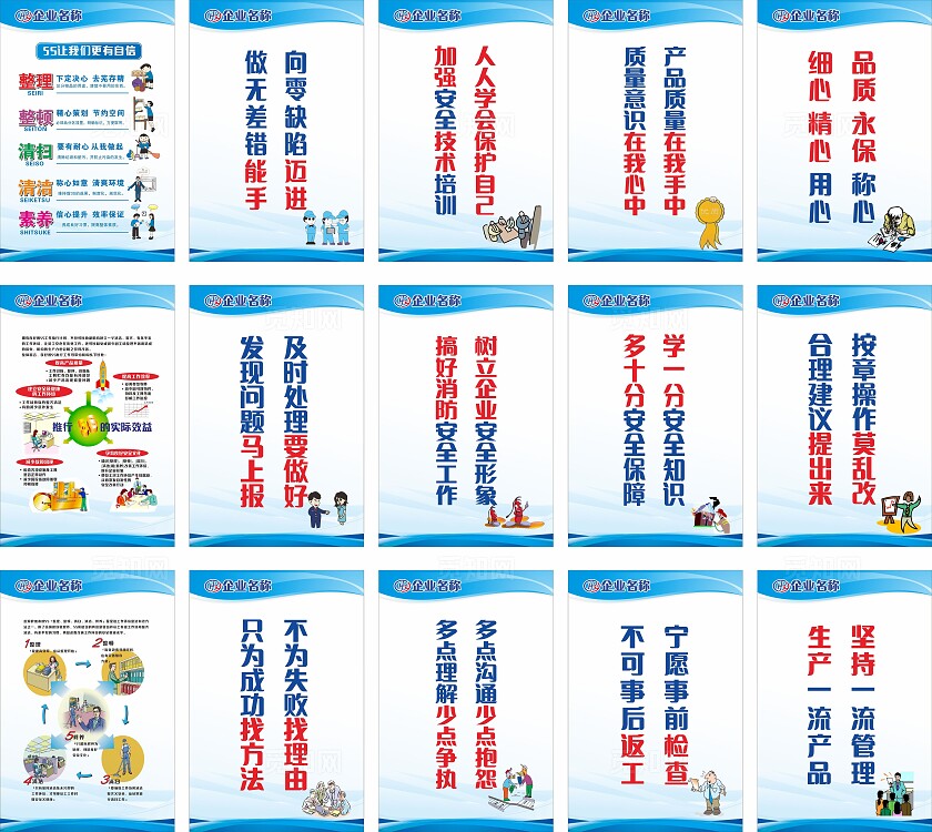 蓝色企业文化5S制度宣传安全生产展板非转曲常规