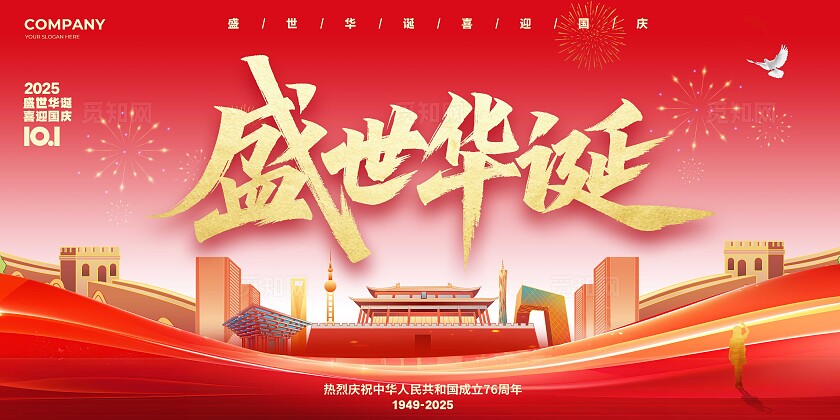 红色大气盛世华诞2025国庆节宣传展板设计国庆展板
