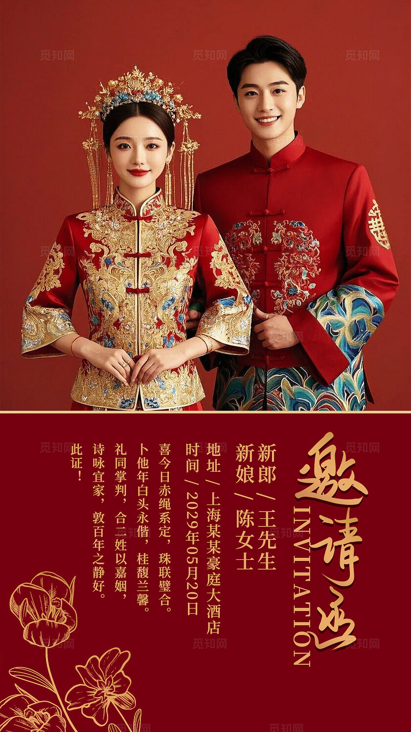 红色婚礼邀请函结婚电子卡片