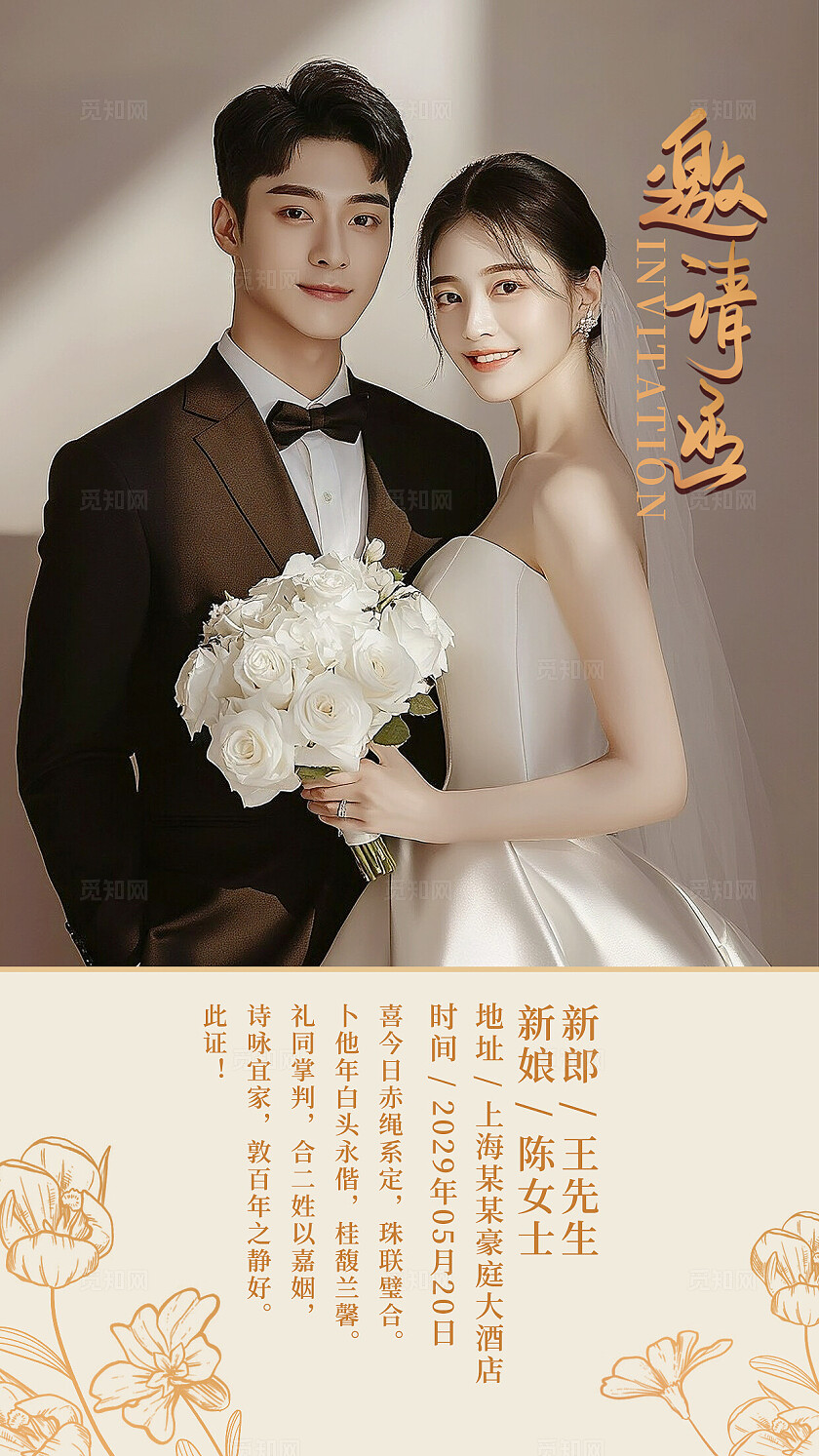 清新淡雅婚礼电子邀请函卡片