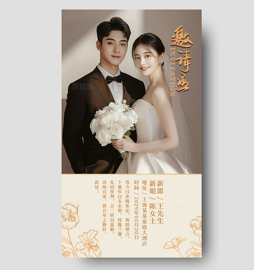 清新淡雅婚礼电子邀请函卡片