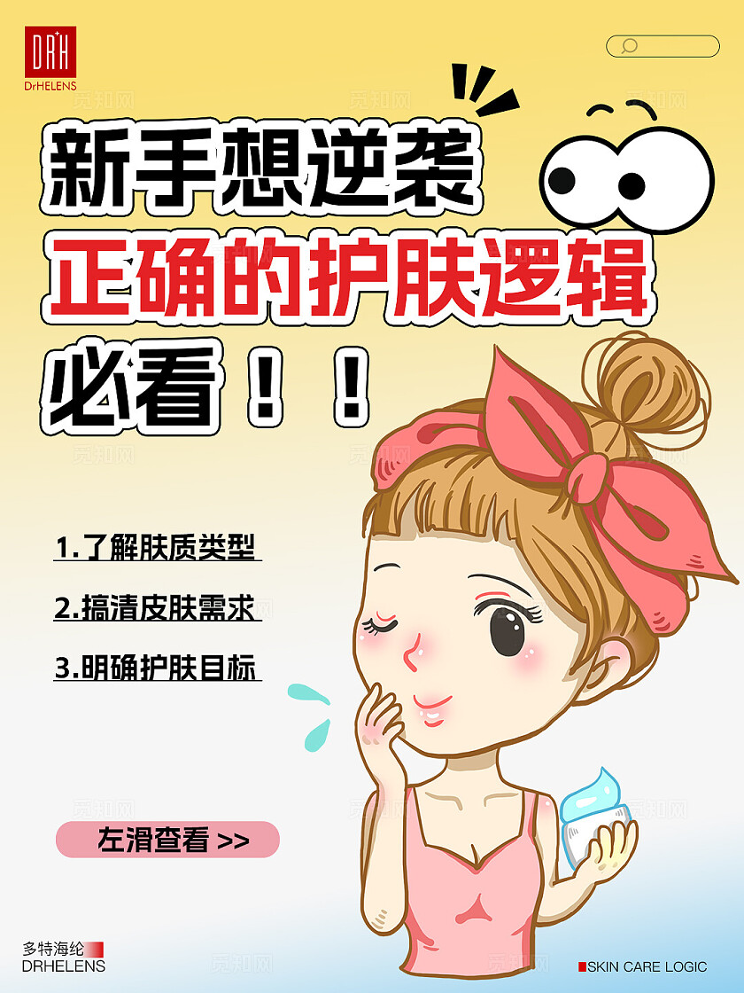 医美美容美业美容护肤黄色 卡通人物 护肤小人 护肤知识 小红书封面海报