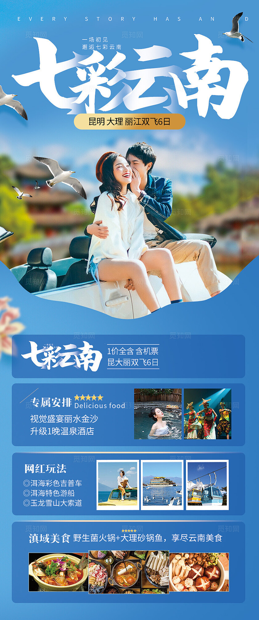 蓝色七彩云南旅游宣传海报
