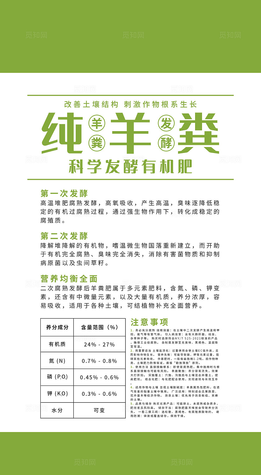 绿色简约纯羊粪通用型科学发酵有机肥包装包装袋包装设计