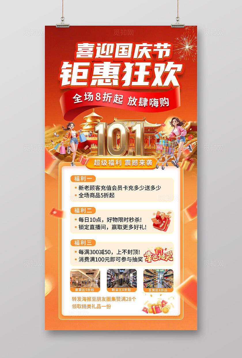 橙色大气国庆活动促销海报