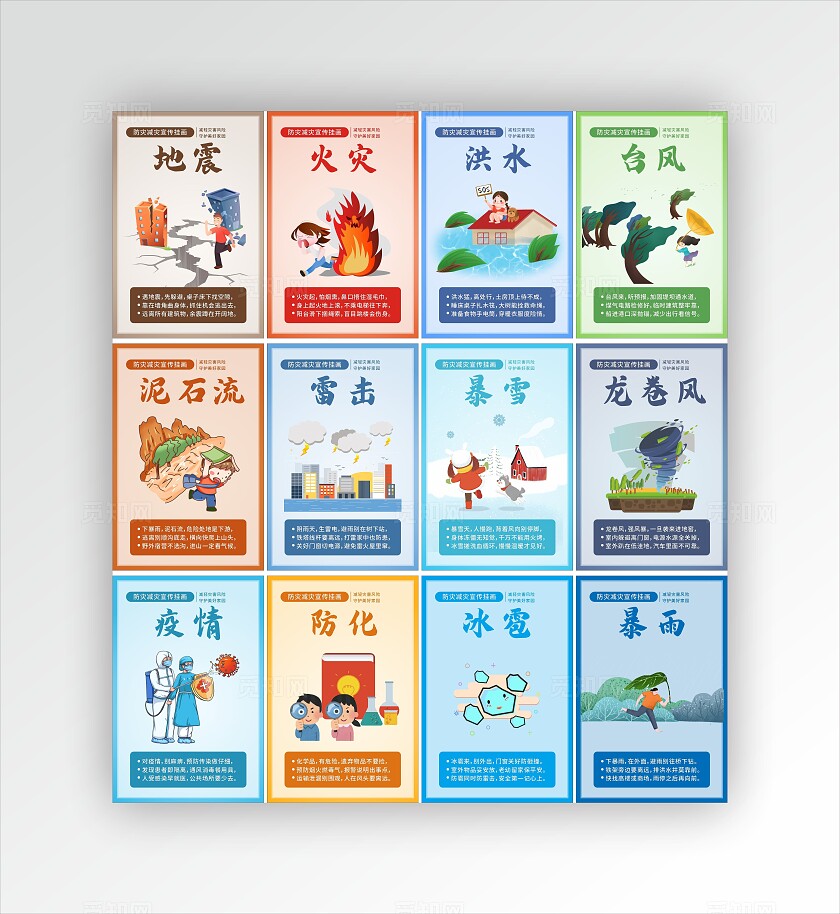 卡通防灾减灾常识宣传挂画