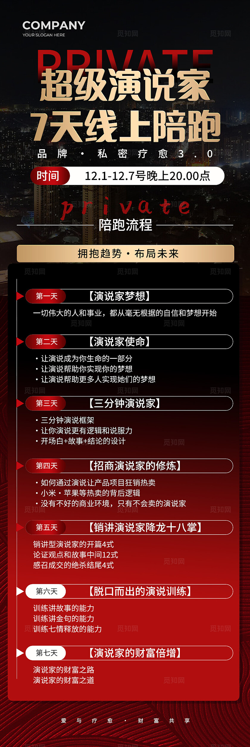 黑色商务超级演说家七天线上陪跑手机长图海报宣传