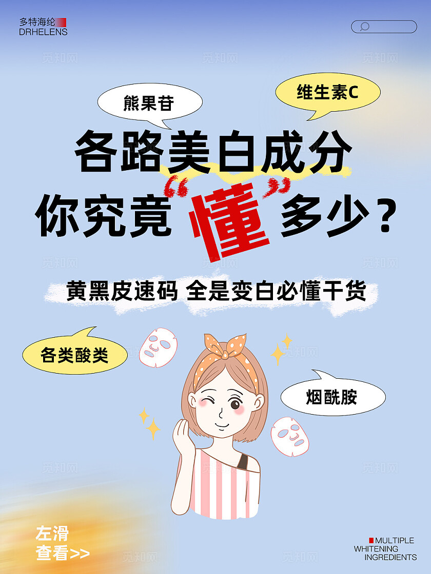 医美美容美业美容护肤蓝色 卡通人物 护肤小人 美白护肤知识 小红书笔记 封面海报