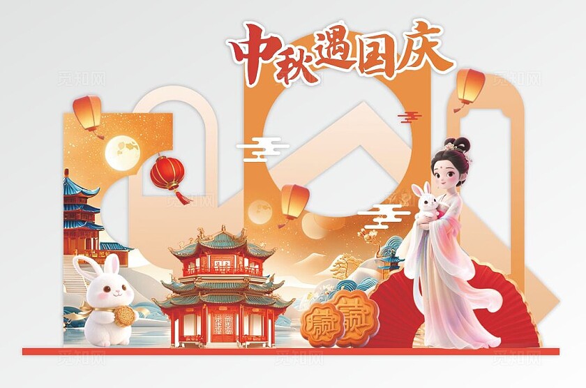 国潮风国庆中秋促销活动宣传海报国庆节美陈