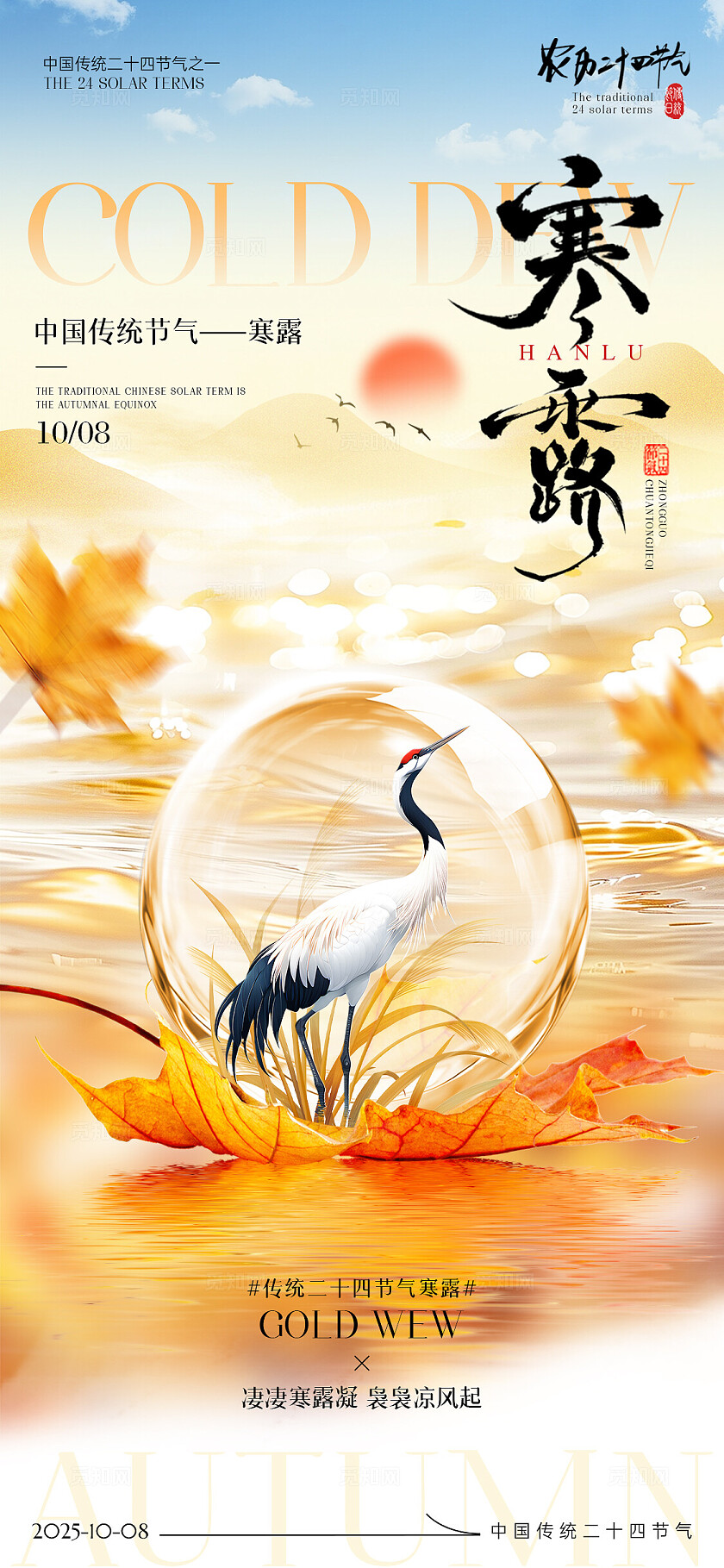 简约寒露节气海报寒露海报节气海报