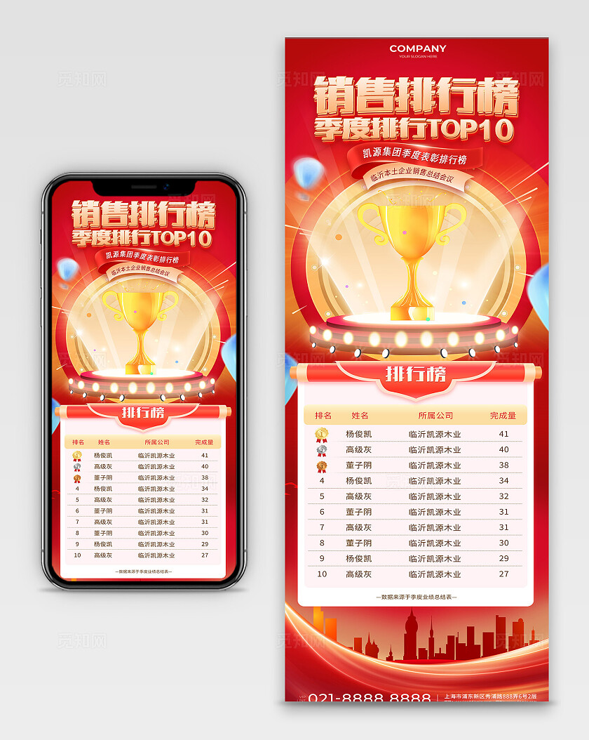 红色大气销售排行榜季度排行长图海报宣传