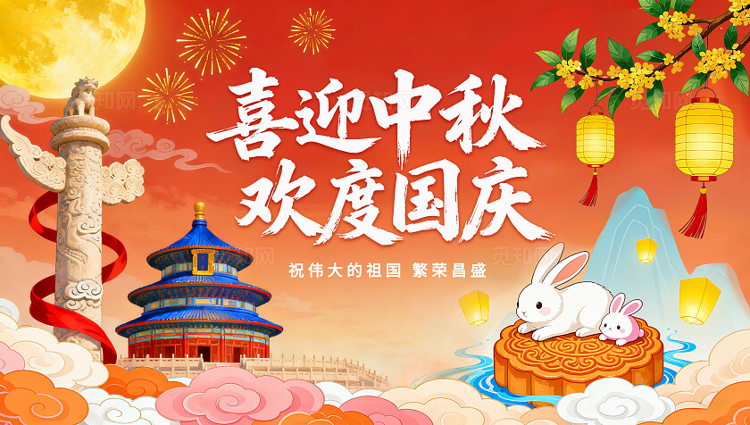 喜迎中秋 欢度国庆 海报展板