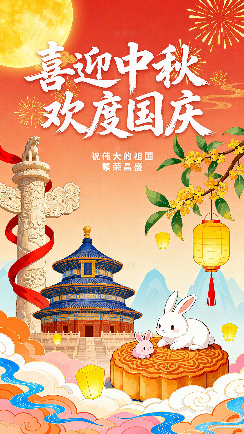 喜迎中秋 欢度国庆 海报展板