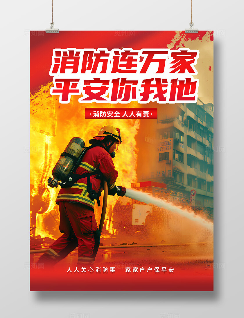 社区风摄影消防员消防安全宣传海报