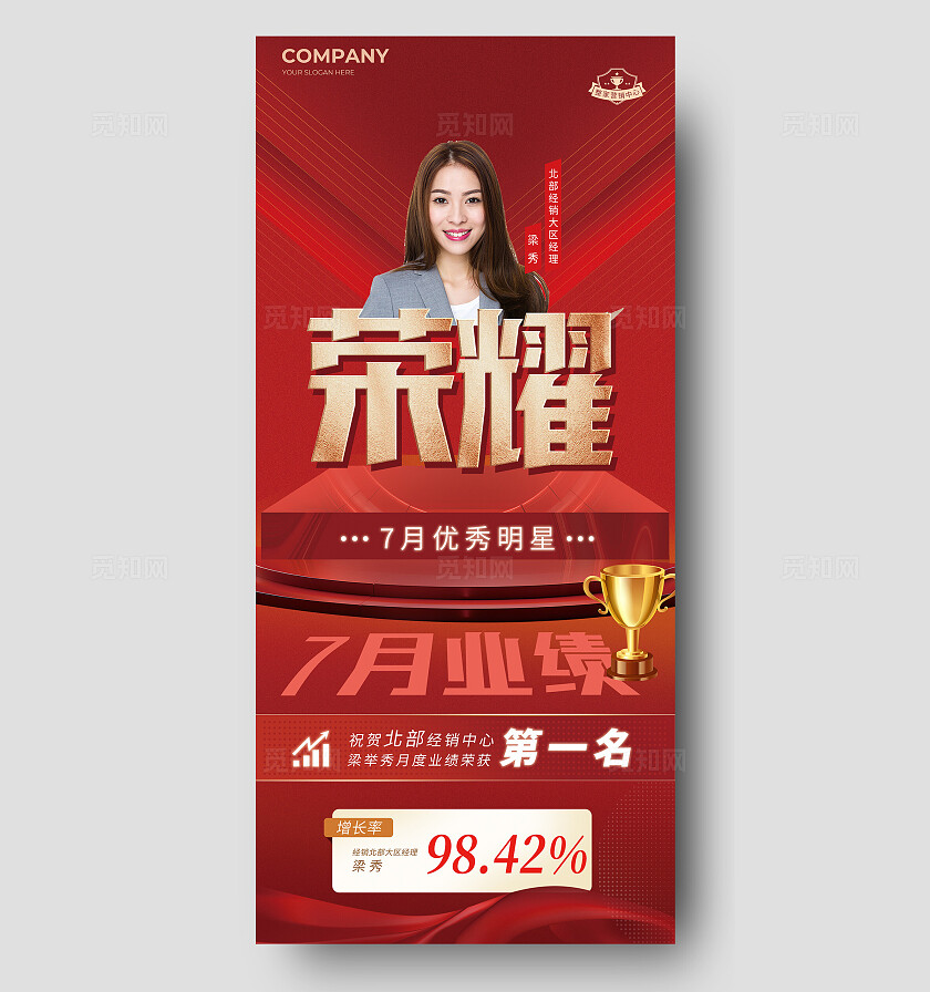 红色大气荣耀战报7月业绩排行榜海报宣传