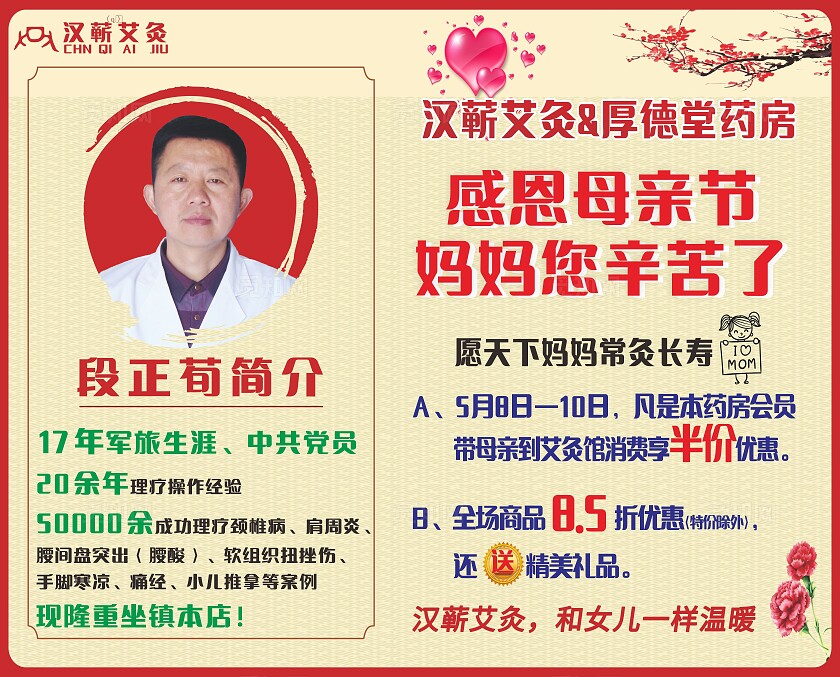 汉蕲艾灸药房医师简介母亲节优惠活动展板非转曲常规