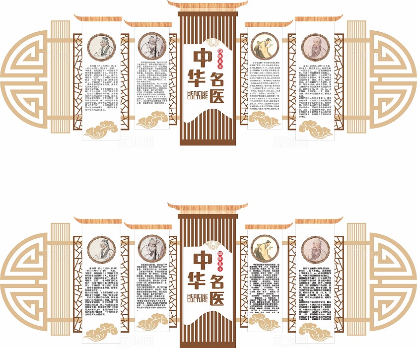 古韵古风中医名医介绍展板文化墙非转曲常规
