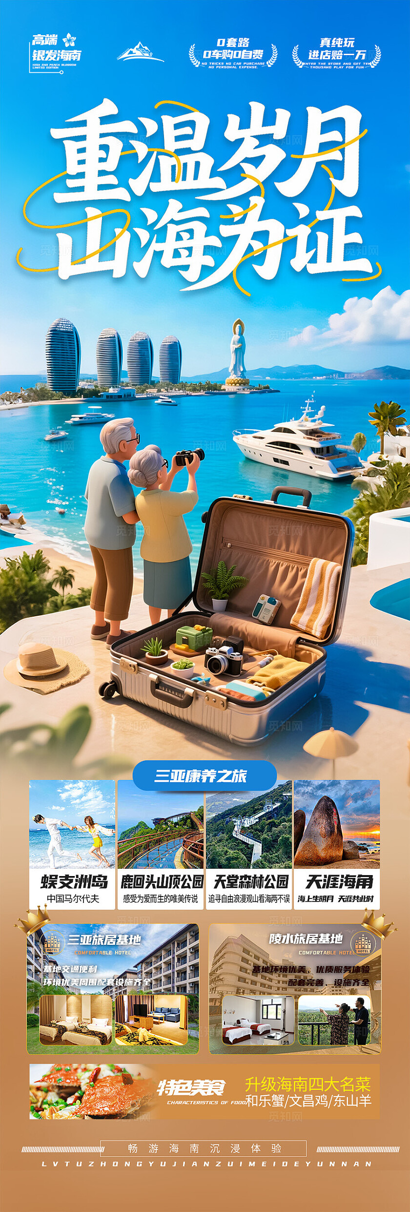 蓝色背景海南康养旅游海报