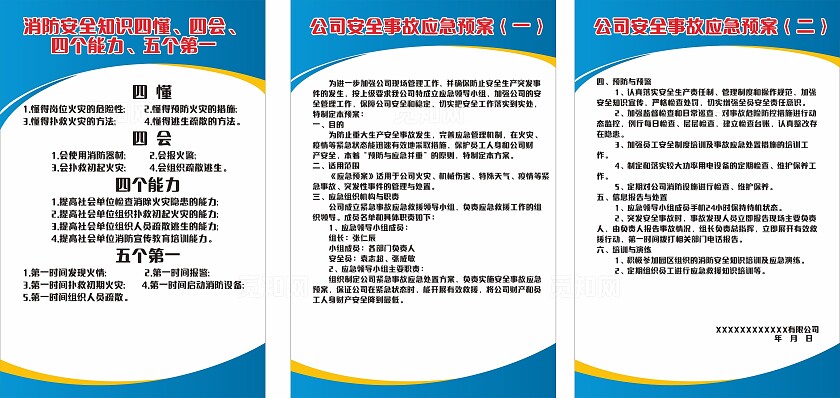 蓝色消防安全应急预案宣传展板非转曲常规