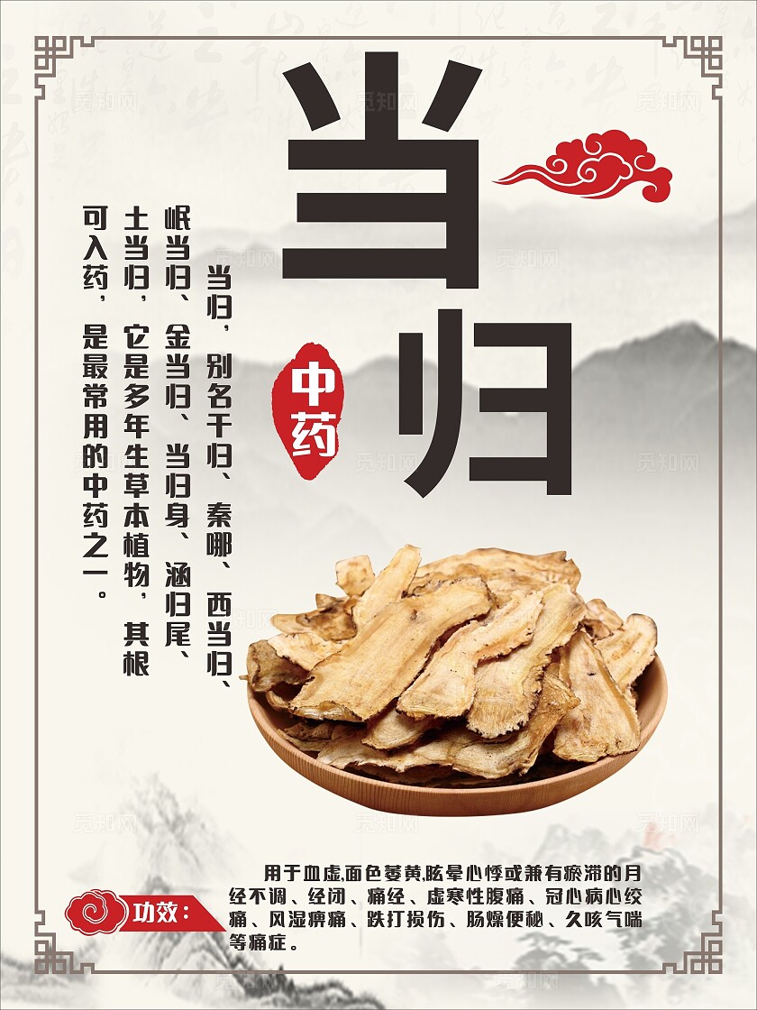古韵古风中药材当归功效简介展板非转曲常规