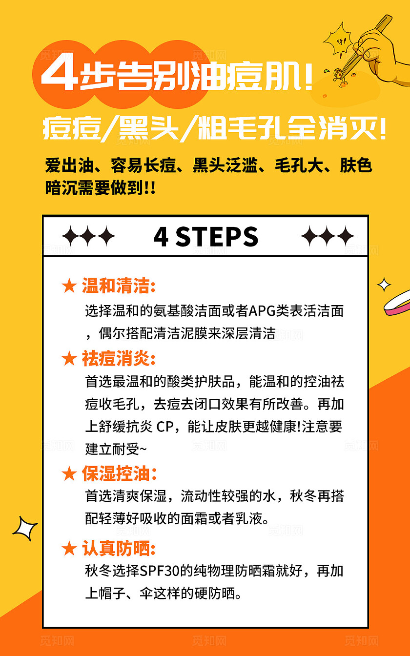 黄色创意排版美妆护肤肌肤问题知识科普小红书笔记内容排版封面