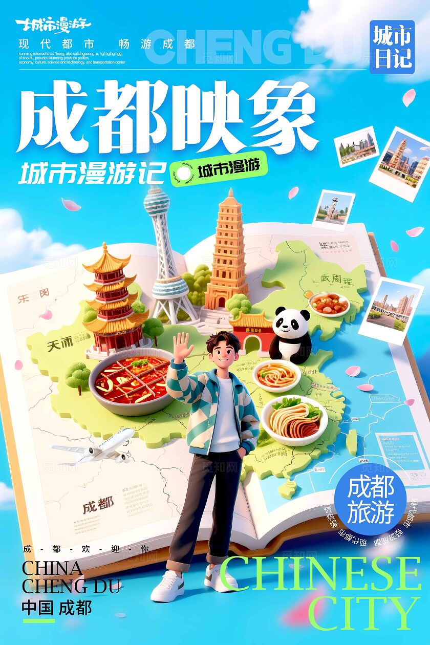 蓝色3D风格重庆印象旅游宣传海报旅游海报城市海报旅游
