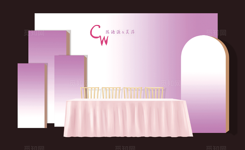 粉白渐变韩式婚礼签到台效果图