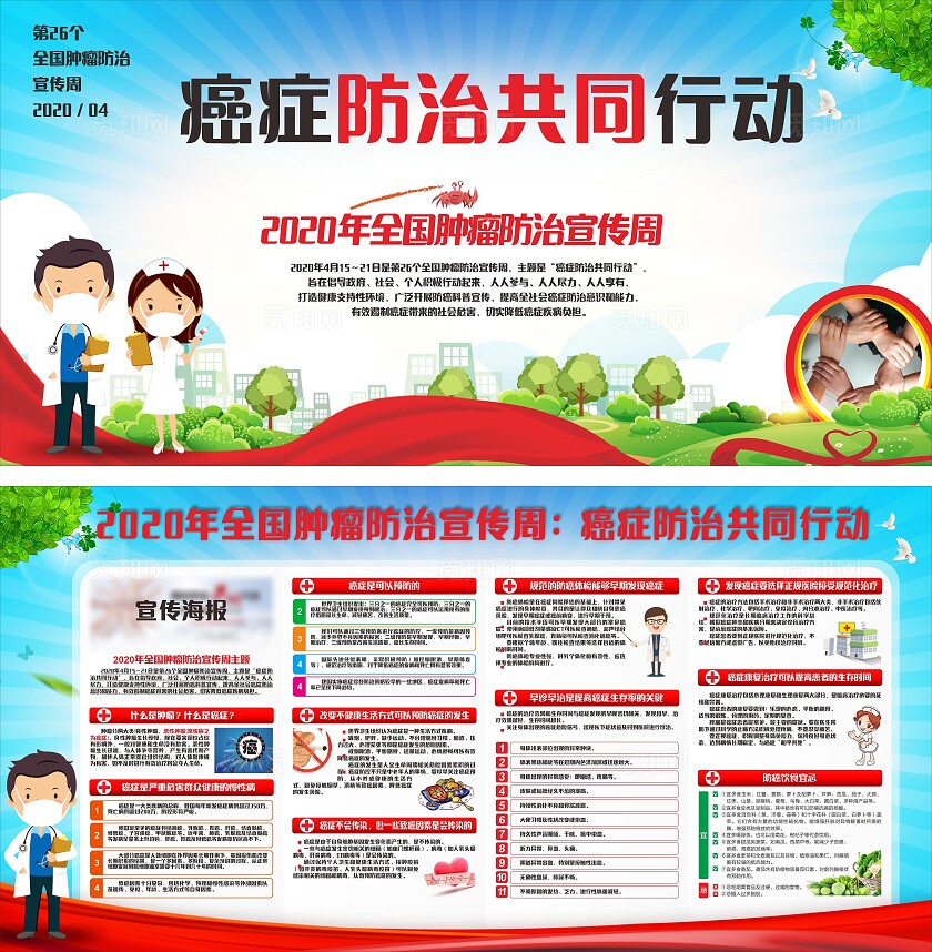蓝色癌症防治共同行动宣传展板非转曲常规