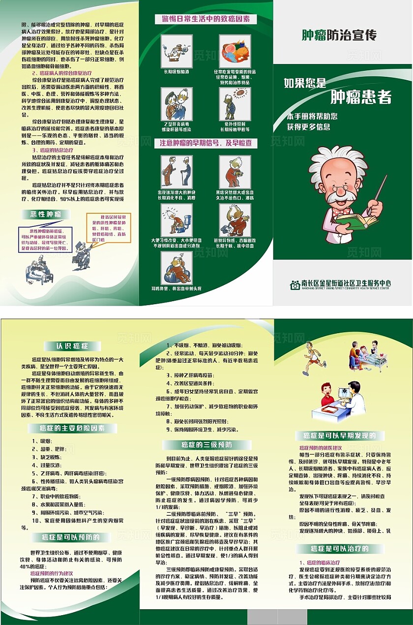 绿色社区卫生服务中心癌症肿瘤防治宣传折页非转曲常规