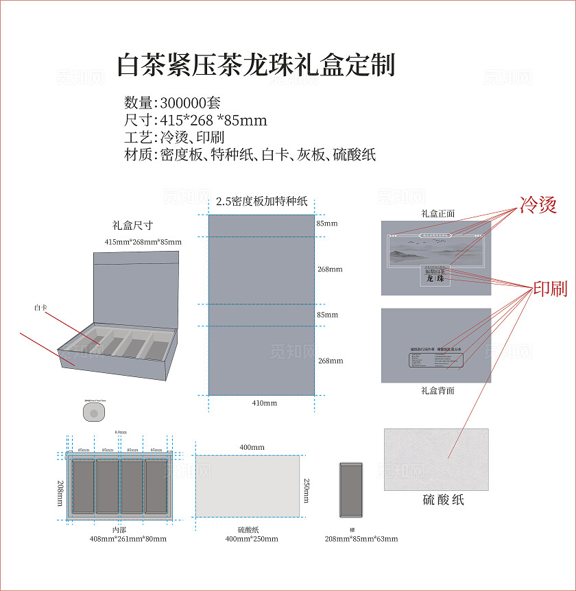 福鼎白茶元、紧压茶龙珠礼盒定制平面图