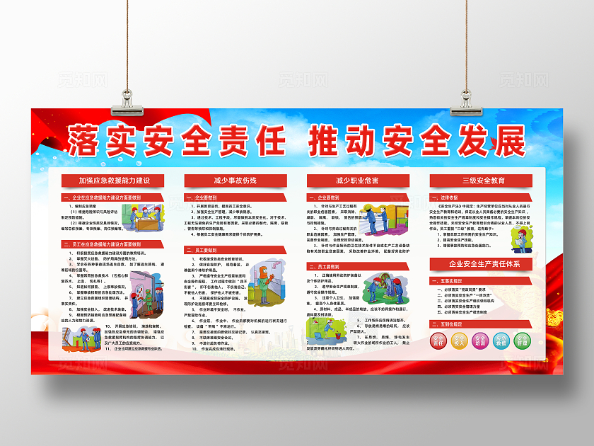 红色大气落实安全责任推动安全发展安全生产宣传展板设计