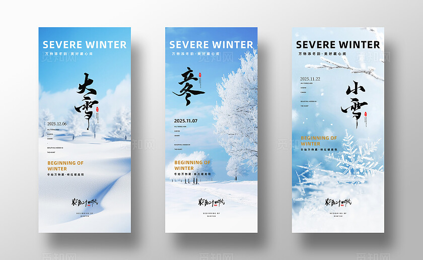 24节气立冬大雪小雪节气海报