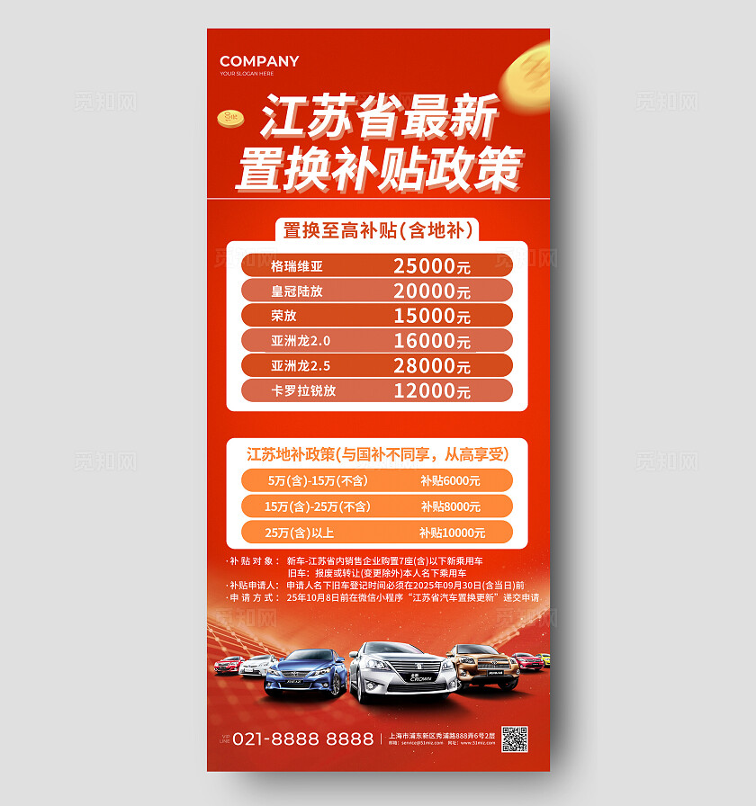红色简约汽车销售补贴政策手机文案海报宣传