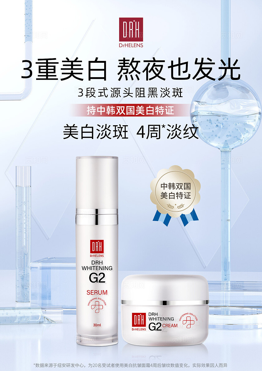 蓝色简约生物科技护肤化妆品海报电商海报美白产品海报