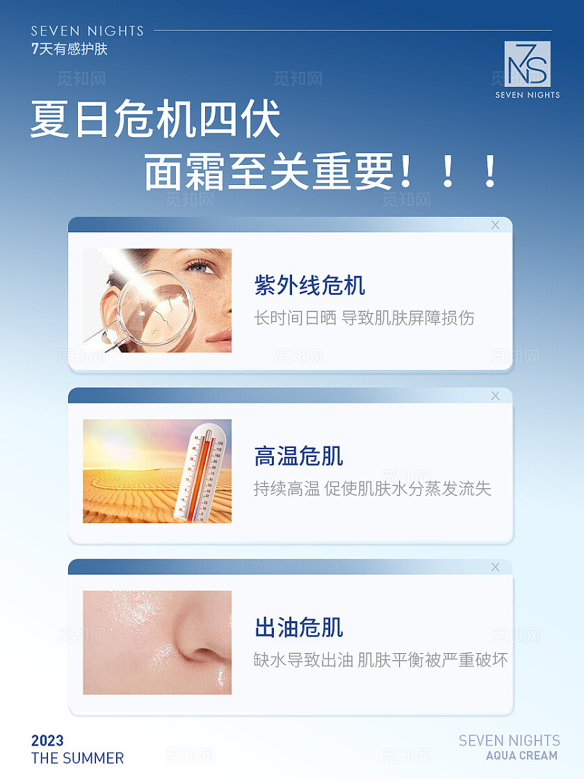 医美美容护肤 蓝色简约大气化妆品面霜小红书封面海报内容笔记排版