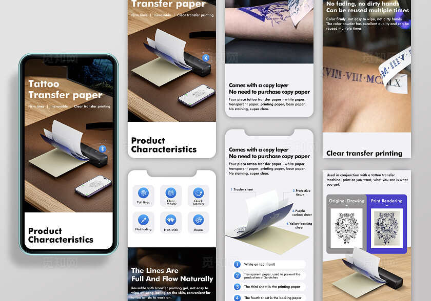深色高端大气纹身转印贴纸详情页设计电商详情页英文详情排版