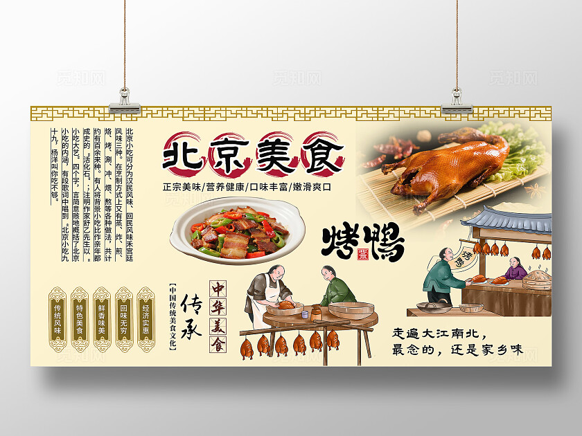 淡黄色古风北京美食文化展板套图