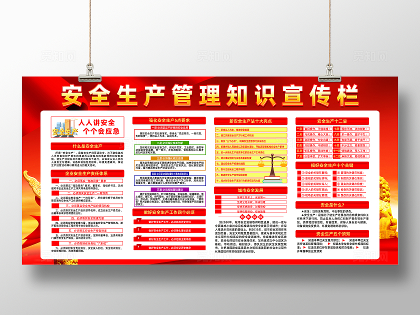 红色大气安全生产管理知识宣传栏模版