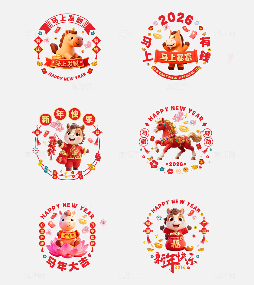 3D潮流卡通马年新年玻璃窗贴2026马年手举牌春节玻璃贴窗花贴纸