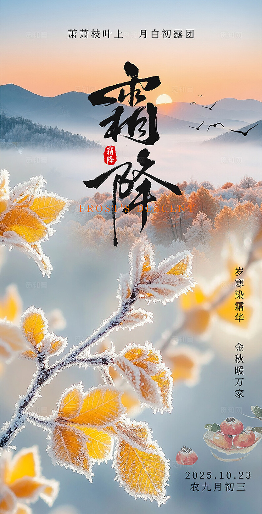 清新风景霜降海报